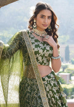 Green viscose jacquard Lehenga (skirt stitched)