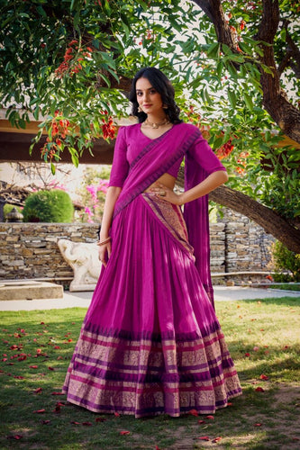 Pure chanderi and zari Lehenga in hot pink (skirt stitched)