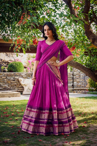 Pure chanderi and zari Lehenga in hot pink (skirt stitched)