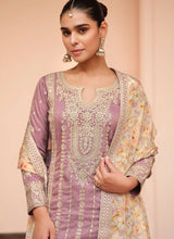 Lilac silk floral salwaar kameez suit