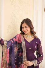 Georgette purple gown with floral dupatta