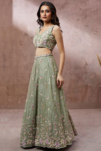 Pistachio green georgette embroidered flared Lehenga