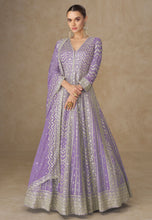 Lavender chinon silk embroidered anarkali