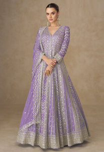 Lavender chinon silk embroidered anarkali