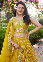 Warming yellow dola silk jacquard Lehenga
