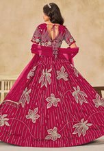 Magenta sequins leaf embroidered silk Lehenga