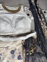 Off white and navy blue lehenga saree