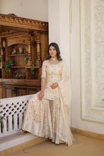 Viscose jacquard sequins gharara readymade set in off white
