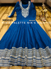 Niks collection - blue modal chanderi silk anarkali (plus size option)