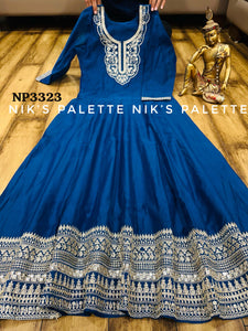 Niks collection - blue modal chanderi silk anarkali (plus size option)