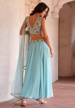 Sky blue A line georgette Lehenga with cape set - readymade