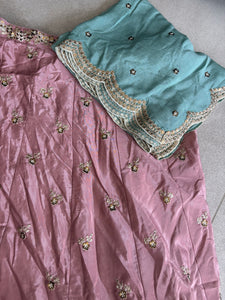 Pink satin silk Lehenga with contrasting dupatta