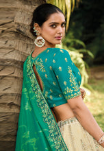 Serenity vol 4 - cream and green jacquard silk Lehenga