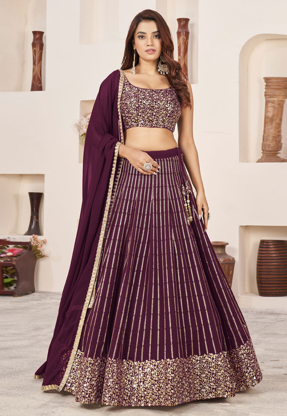 Wine partywear georgette Lehenga