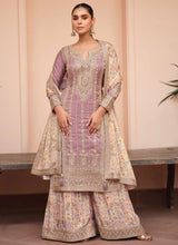 Lilac silk floral salwaar kameez suit