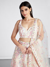 Cream floral embroidered net Lehenga