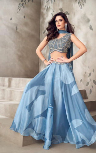 Elegant and flowy blue embroidered Lehenga
