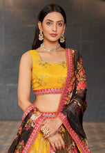 Karla collection - Yellow and black floral Lehenga