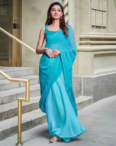 Alia Bhatt inspired blue plain saree – SejKin