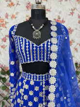 Royal blue foil mirror work Lehenga