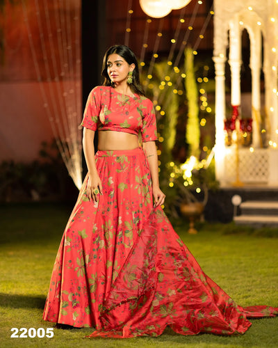 Printed chinon Lehenga readymade (plus sizes too)