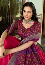 Tussar silk Lehenga with keri design in hot pink and purple