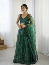 Bottle green Lehenga with rainbow sequins