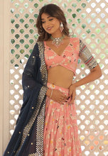Viscose jacquard lehenga with 2D in peach
