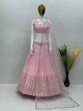 Baby pink mirror work and sequins Lehenga
