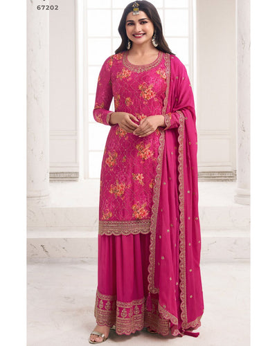 Fusion in fashion - embroidered chinon silk floral suits