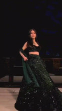 Bottle green velvet sequinned Lehenga