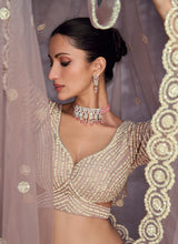 Blush pink net embroidered readymade lehenga with belt
