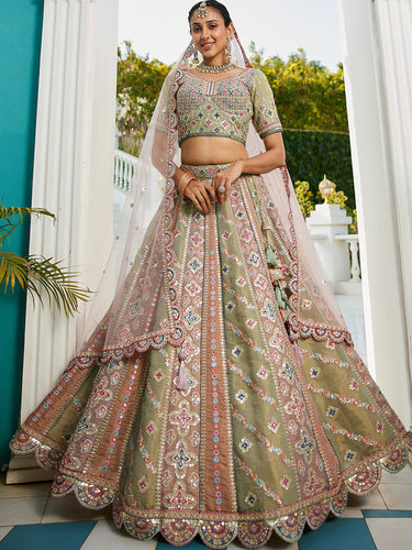 Lavender and lime green silk Lehenga