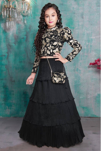 Black and gold sequins embroidered Lehenga (1-16yrs) readymade