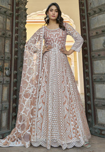 Peach mirror work anarkali - size 44 & 46