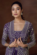 Purple palazzo set with mirror work jacket