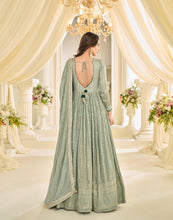 Lucknowi chikankari sage green anarkali