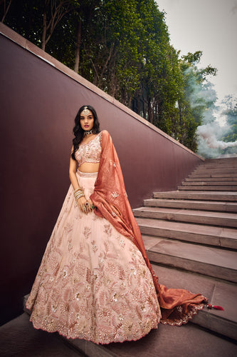 Rose gold fendi silk Lehenga