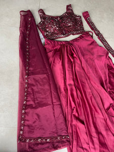 Burgundy skirt set with cape