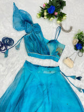 Calming blue organza silk readymade lehenga