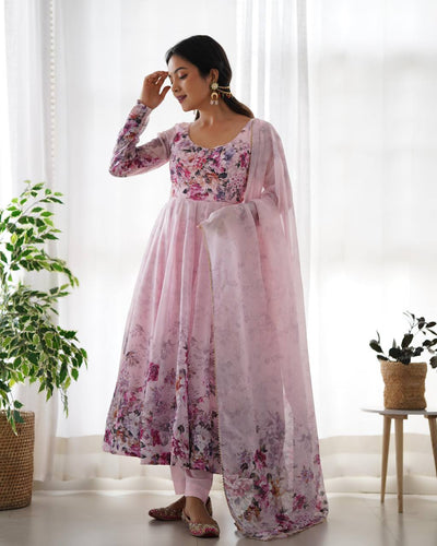 Baby pink pastel floral anarkali set