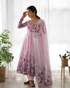 Baby pink pastel floral anarkali set