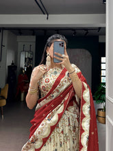 Off white Tussar silk foil printed lehenga (skirt stitched)