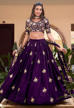 Purple silk Lehenga with pearl coding (skirt stitched)