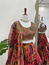 Floral shaded organza silk lehenga in brown