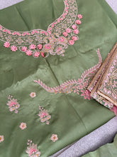 Royal embroidered ombre lehenga set in sage green and blush pink