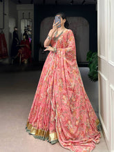 Chiffon florals readymade Lehenga in peach