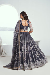 Dark grey butterfly net Lehenga