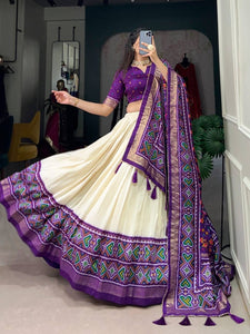 Tussar silk Lehenga with patola print in purple