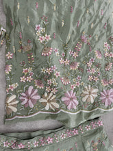 Pistachio green georgette embroidered flared Lehenga